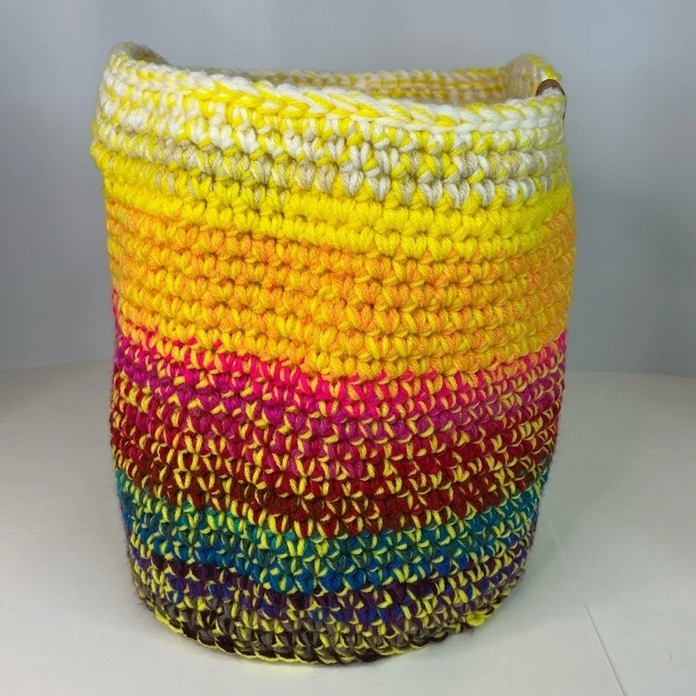 Handcrafted Multicolor Crochet Scrap Woven Tote Bag Basket Storage Handmade Knit